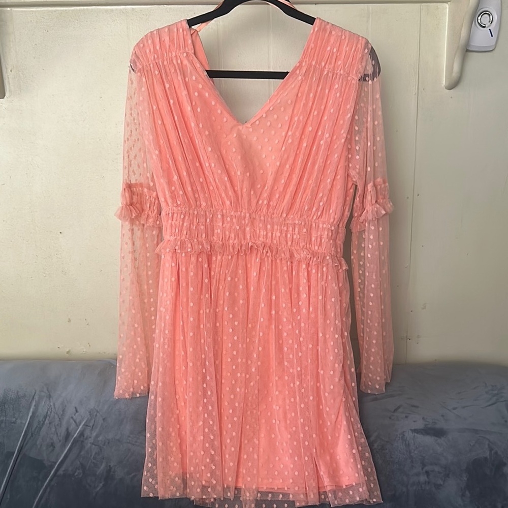 Pink Polka Dot Long Sleeve Dress